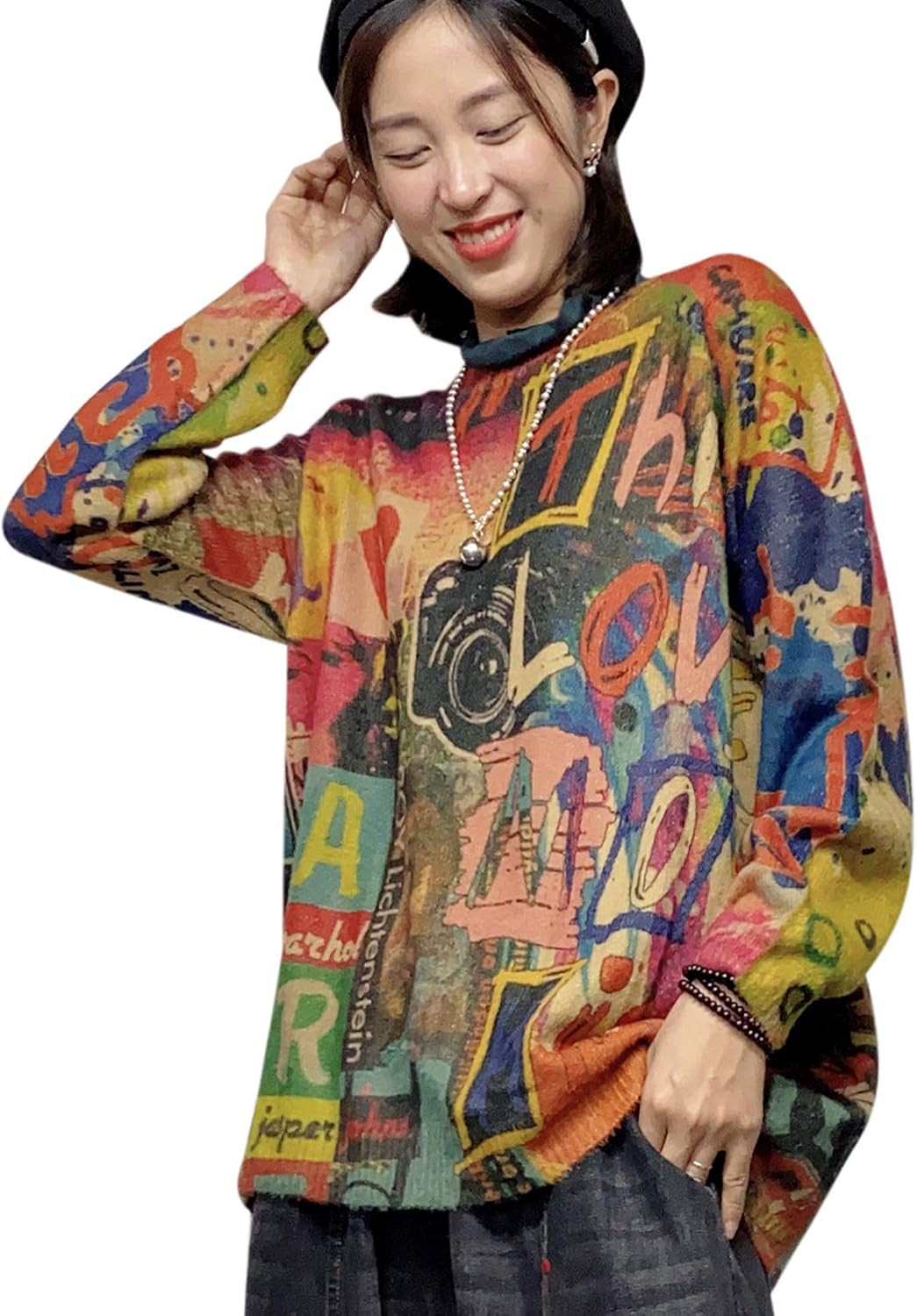 Manufacturer  YESNO Women Christmas Sweater Graphic Printed Oversized Pullover Sweaters Casual Loose Knit Tops S01   sweaters