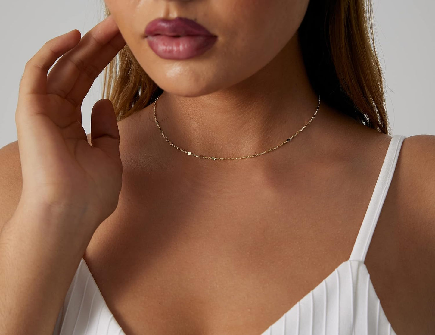 Manufacturer  BERISO 14K Gold/Silver Plated Satellite Choker Shining Dots Station Box Chain 3 Blue Beads Sparkle Chain Necklace Open Hearts Open Stars Link Chain Exquisite Jewelry for women  necklace