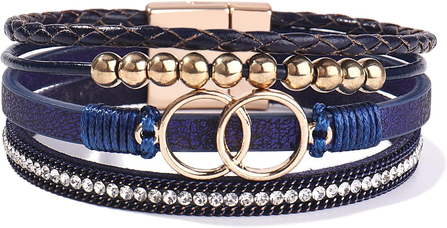 Manufacturer  FANCY SHINY Boho Wrap Bracelets Leather Cuff Bangle Gold Beaded Bracelets for Women Stackable Infinity Bracelets Jewelry Gift Mom with Magnetic Clasp  bracelets