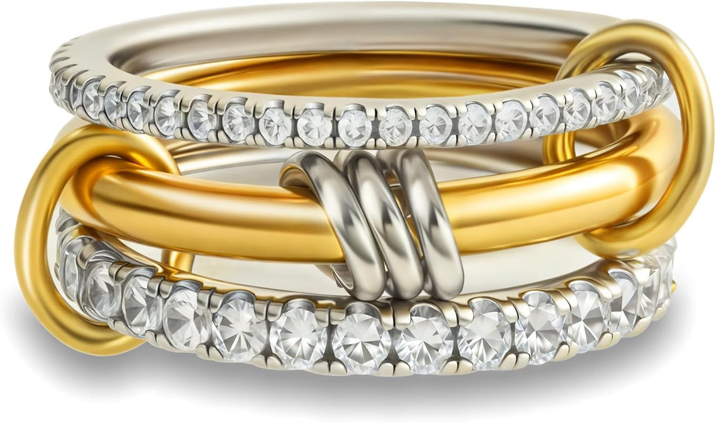 Manufacturer  Gold Stackable Rings for Women Non Tarnish, 18k Gold Plated Cubic Zirconia Rings, Silver Gold Multi Ring Mixed Metals Stack Rings Set   rings