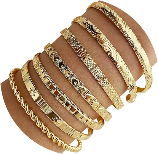Manufacturer  IFKM Gold Bangle Bracelets For Women, 14k Gold Plated Multi Layer Stackable Cuff Bracelet Set, Trendy Elegance Charms Non Tarnish Minimalist Textured Boho Jewelry Gift for Women  bracelets
