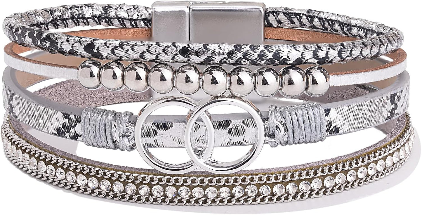 Manufacturer  FANCY SHINY Boho Wrap Bracelets Leather Cuff Bangle Gold Beaded Bracelets for Women Stackable Infinity Bracelets Jewelry Gift Mom with Magnetic Clasp  bracelets