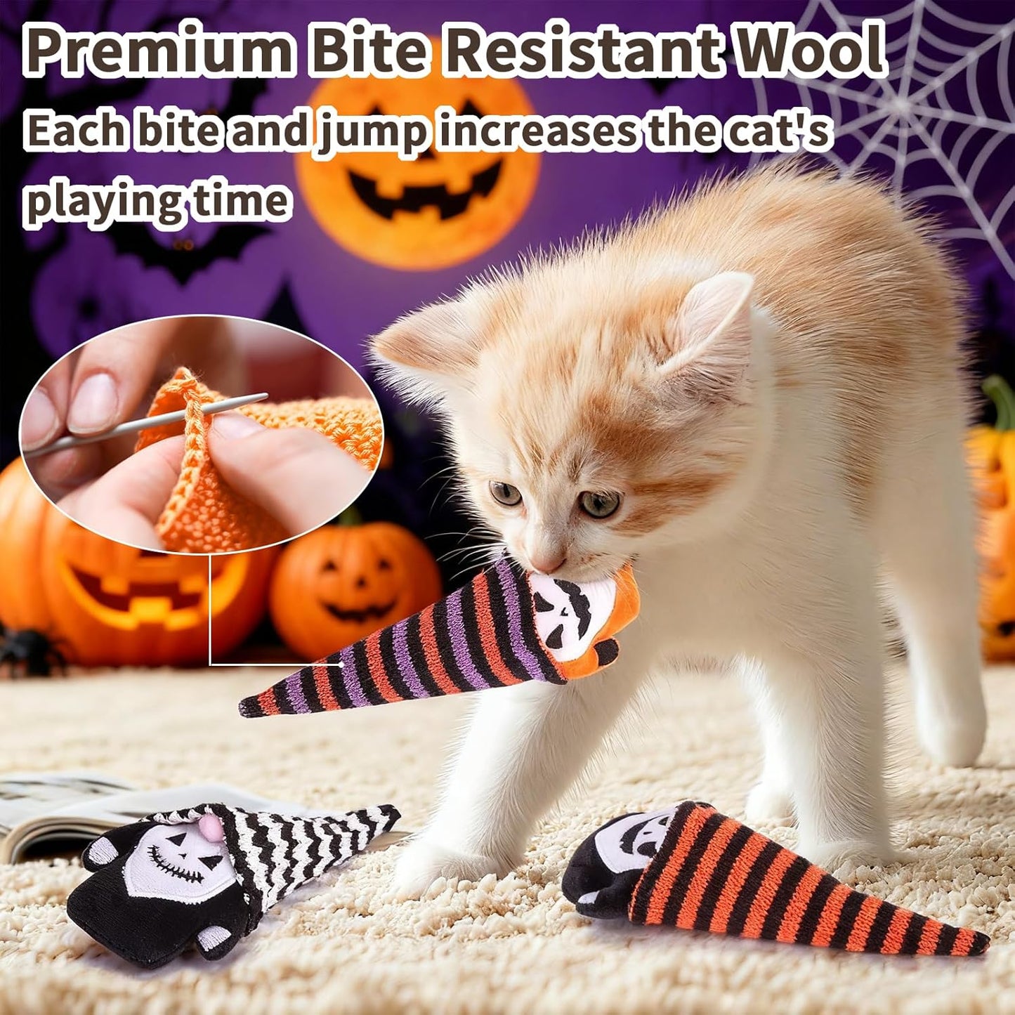 Manufacturer  Retro Shaw Halloween Cat Toys, Crinkle Sound Catnip Kitten Toys for Indoor Cats Kitty, Interactive Cat Nip Chew Kicker Toy for All Pet Breeds 3 Pack    Cat toy