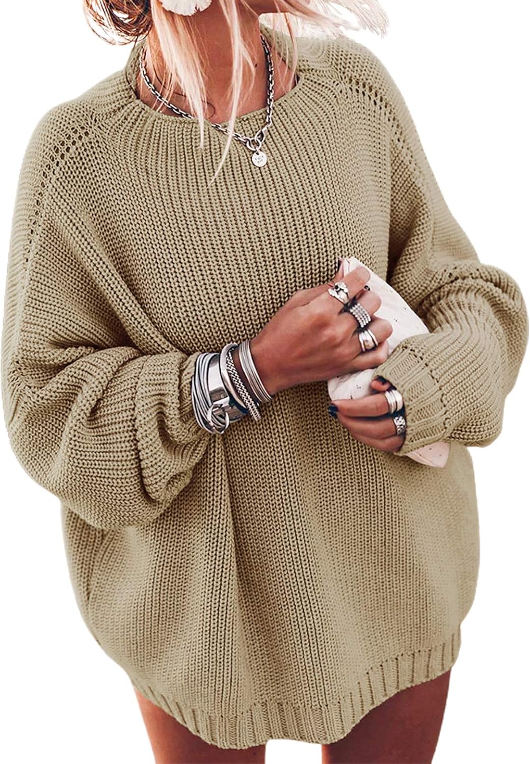 Manufacturer  Ugerlov Women's Oversized Sweaters Batwing Sleeve Mock Neck Jumper Tops Chunky Knit Pullover Sweater   sweaters