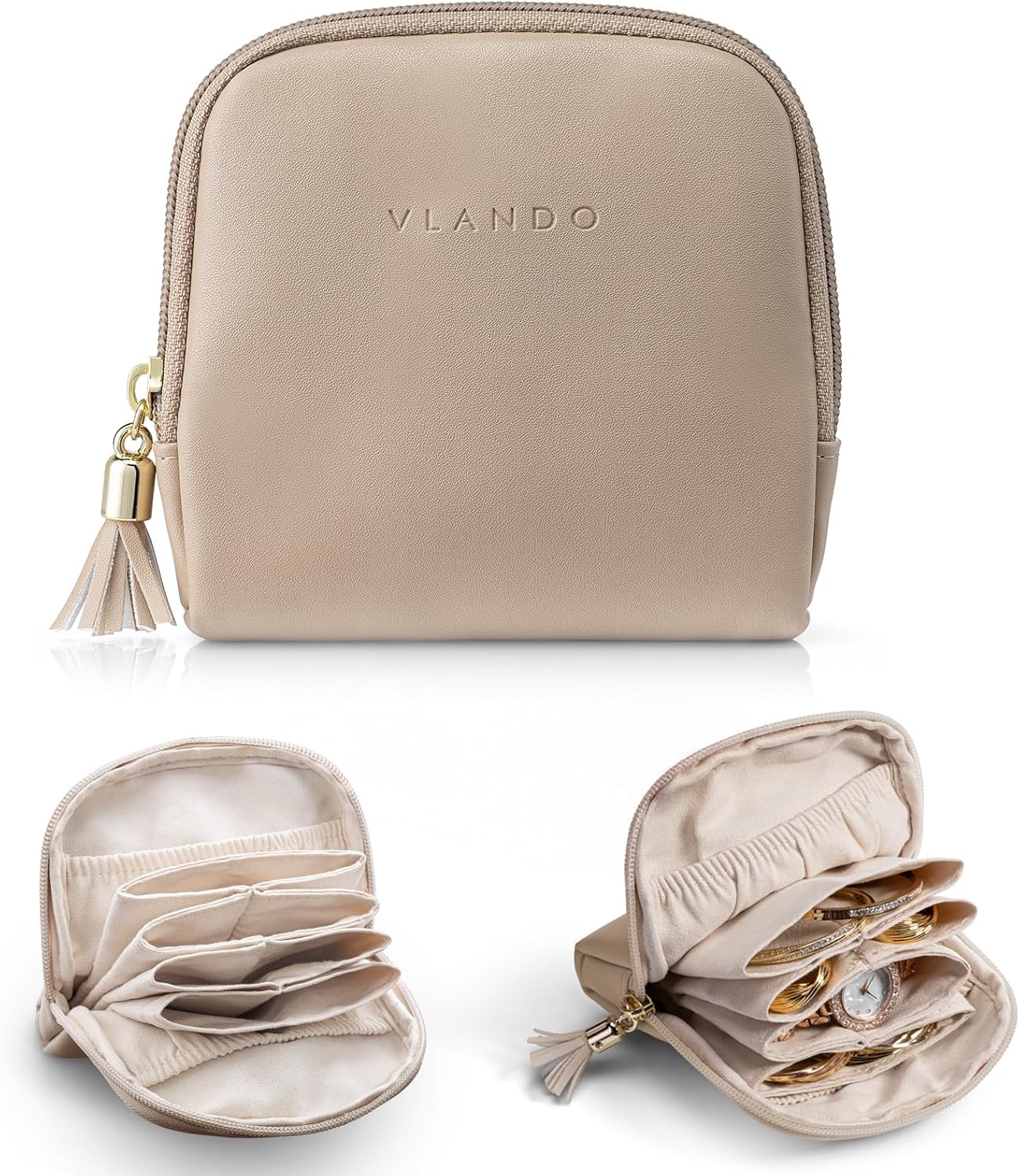 Manufacturer  Vlando Small Travel Jewelry Case,Travel Gifts for Women,Jewelry Pouch Bags with Zipper,Velvet Jewelry Organizer Storage Bag for Bracelet Rings Earring-Cream White   rings