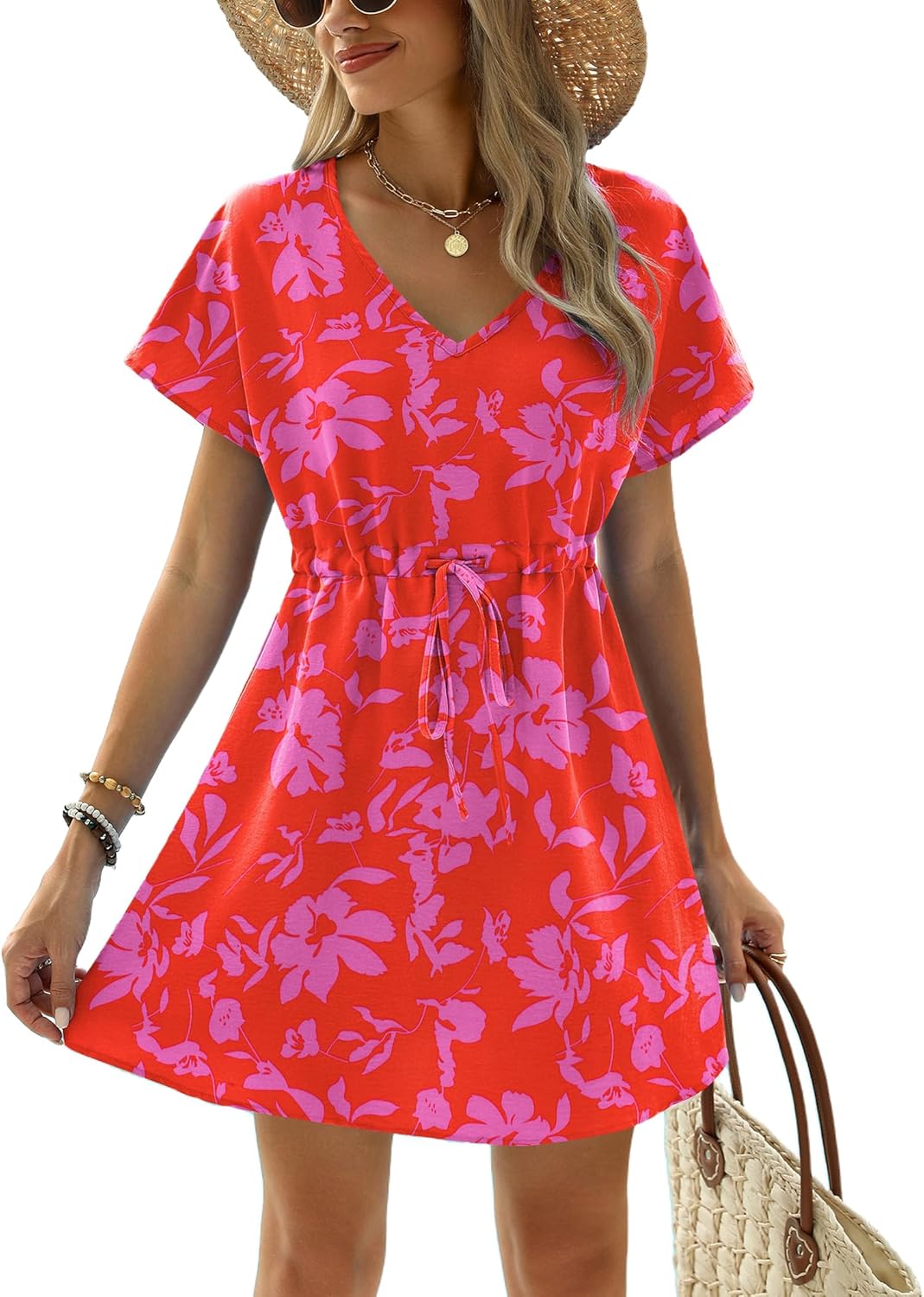 Manufacturer  Ekouaer Womens Swimsuit Coverup Short Sleeve Beach Cover Up Dress V Neck Bikini Beachwear  Swimsuit