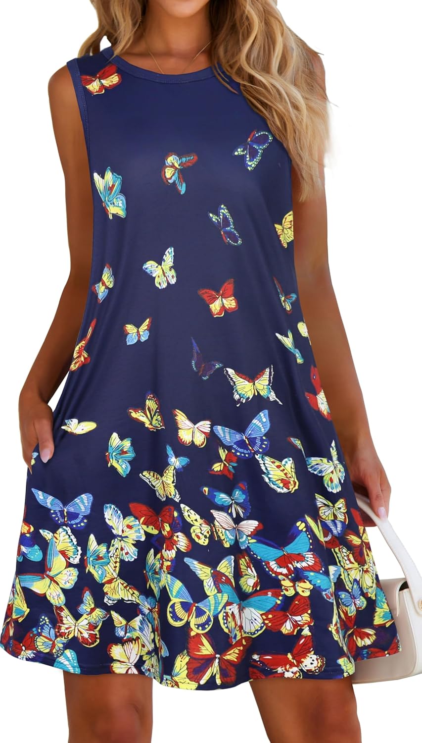 Manufacturer  elescat Women's Summer Dresses 2025 Beach Casual Sleeveless Floral Print Tank Loose Sundress with Pocket dresses