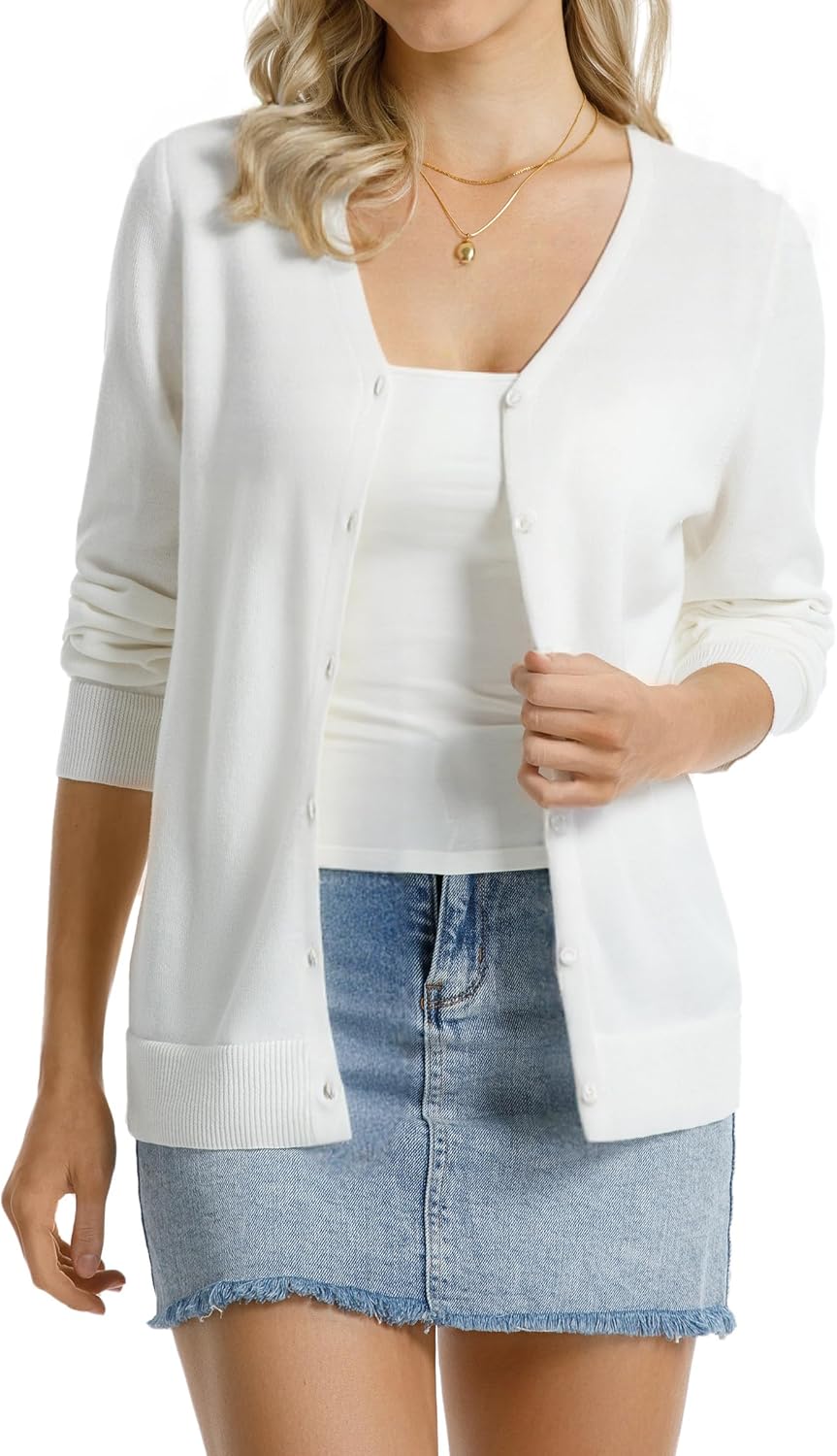 Manufacturer  QUALFORT Women's 100% Cotton Lightweight Cardigans Long Sleeve Knitted Button Down Sweater   sweaters