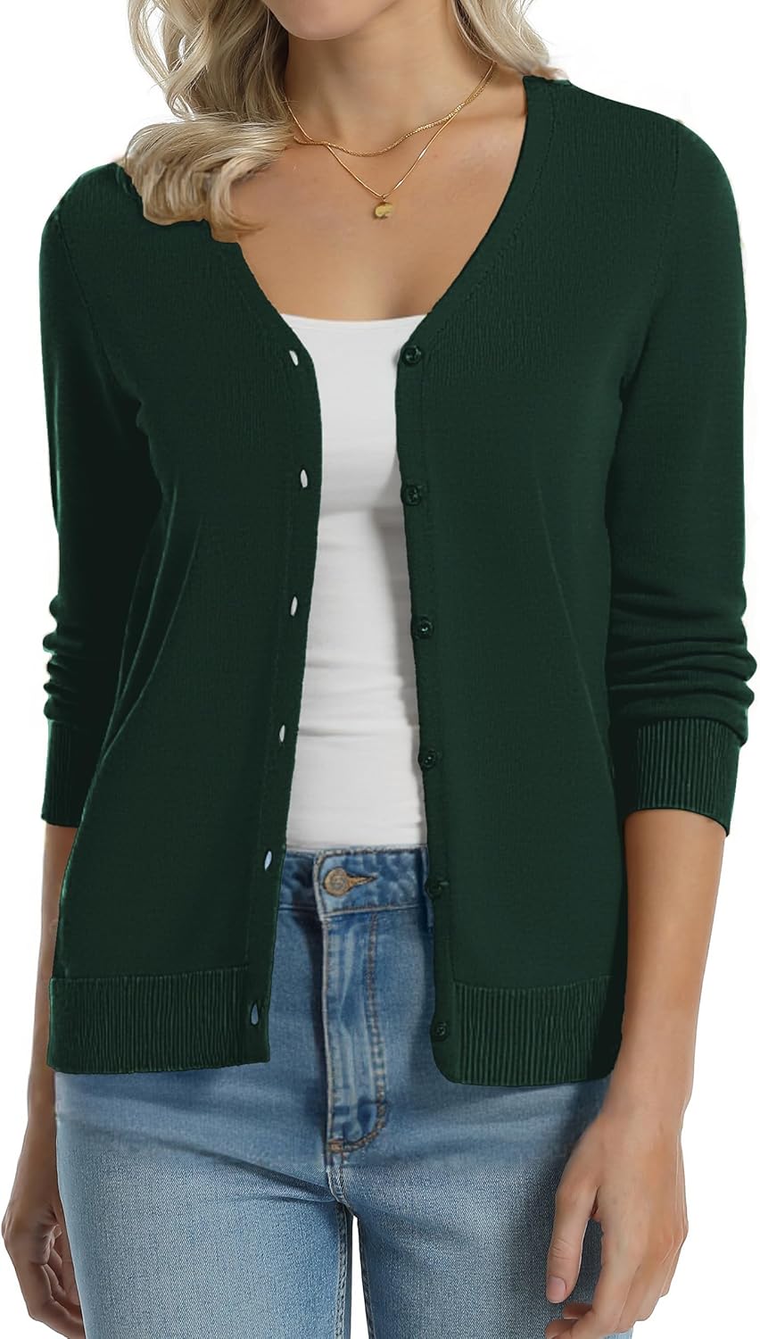 Manufacturer  QUALFORT Women's 100% Cotton Lightweight Cardigans Long Sleeve Knitted Button Down Sweater   sweaters