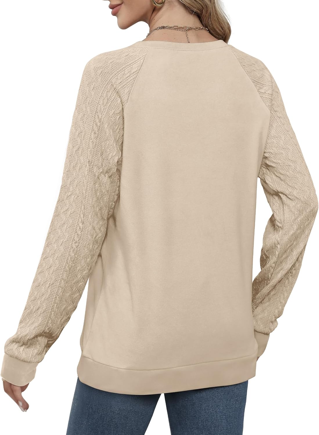 Manufacturer  Saloogoe Sweatshirts for Women Crewneck Cable Knit Sleeve Sweaters Lightweight Fashion   sweaters