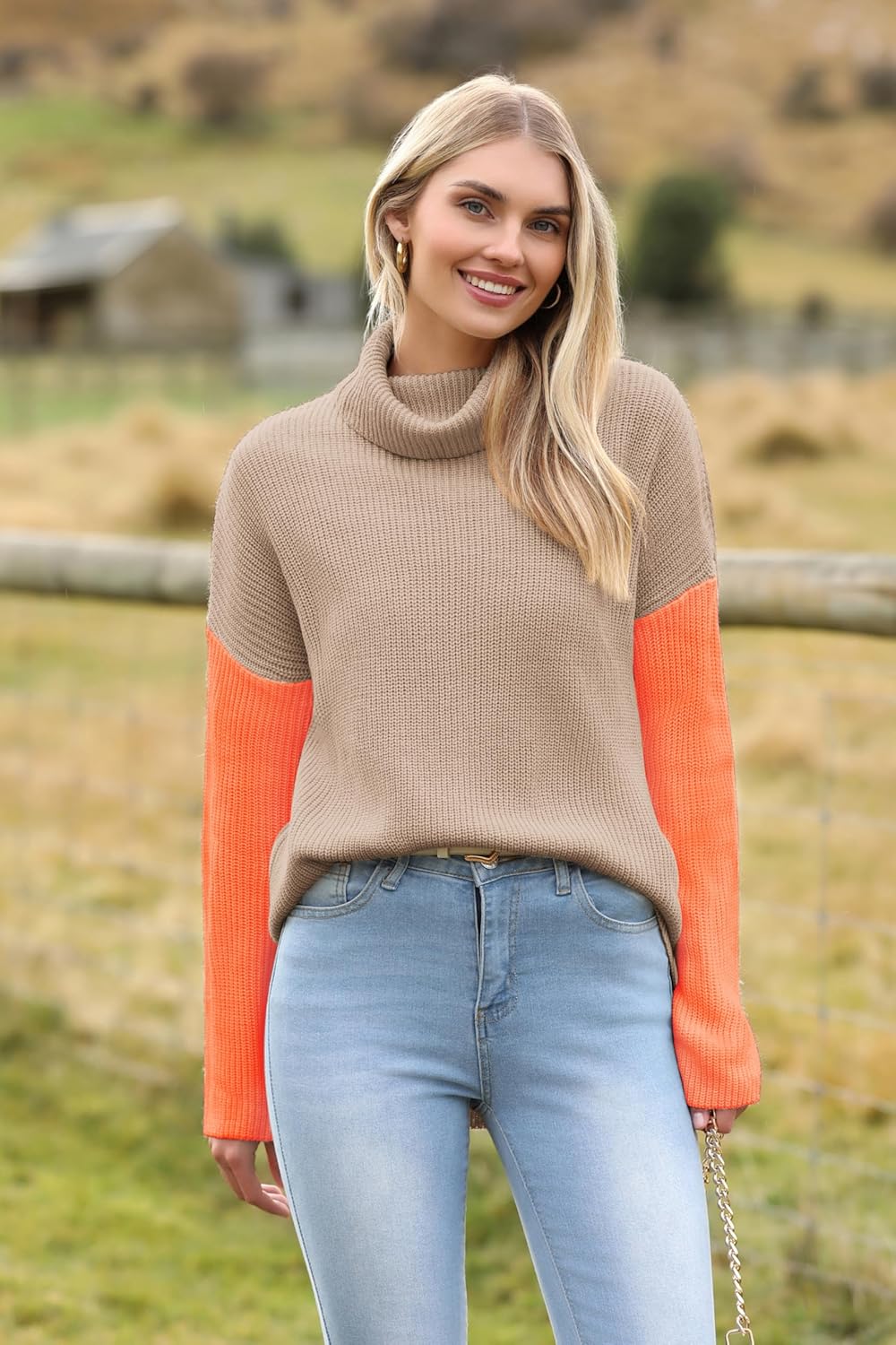 Manufacturer  Zeagoo Womens Turtleneck Sweater Fall Fashion  Long Sleeve Chunky Knitted Pullover Color Block Trendy Jumper Top   sweaters