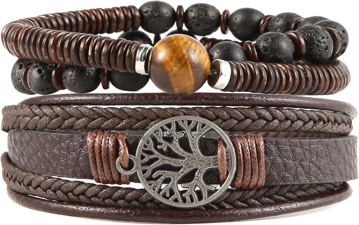 Manufacturer  HZMAN Genuine Leather Tree of life Bracelets Men Women, Tiger Eye Natural Stone Lava Rock Beads Ethnic Tribal Elastic Bracelets Wristbands  bracelets