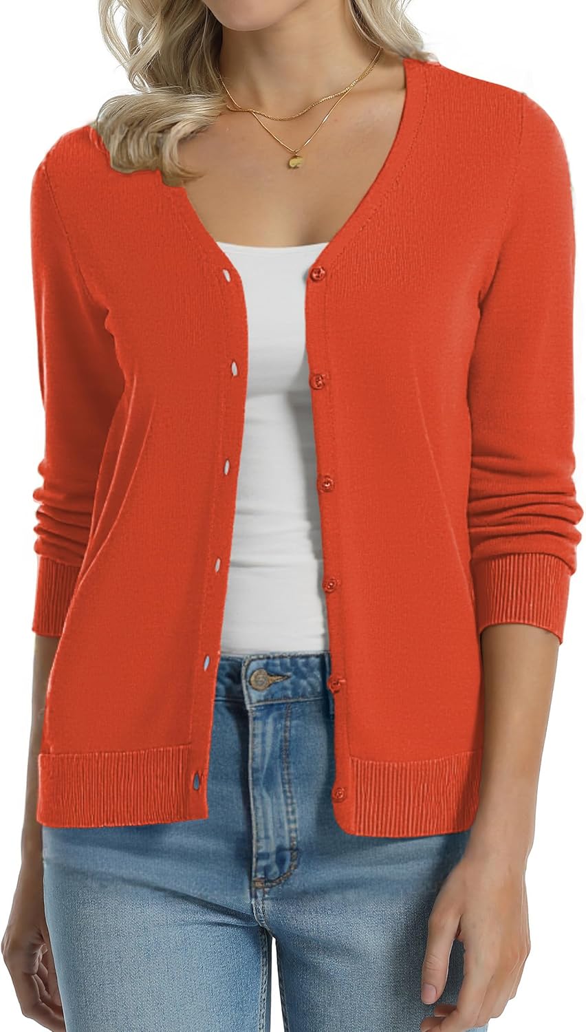 Manufacturer  QUALFORT Women's 100% Cotton Lightweight Cardigans Long Sleeve Knitted Button Down Sweater   sweaters