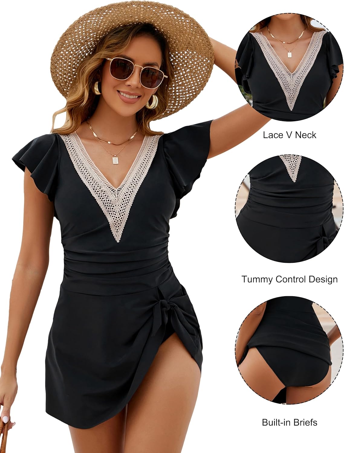 Manufacturer  Blooming Jelly Women's Tummy Control Swimsuits One Piece Swim Dress Plus Size Bathing Suits Ruffle Lace Swimwear  Swimsuit