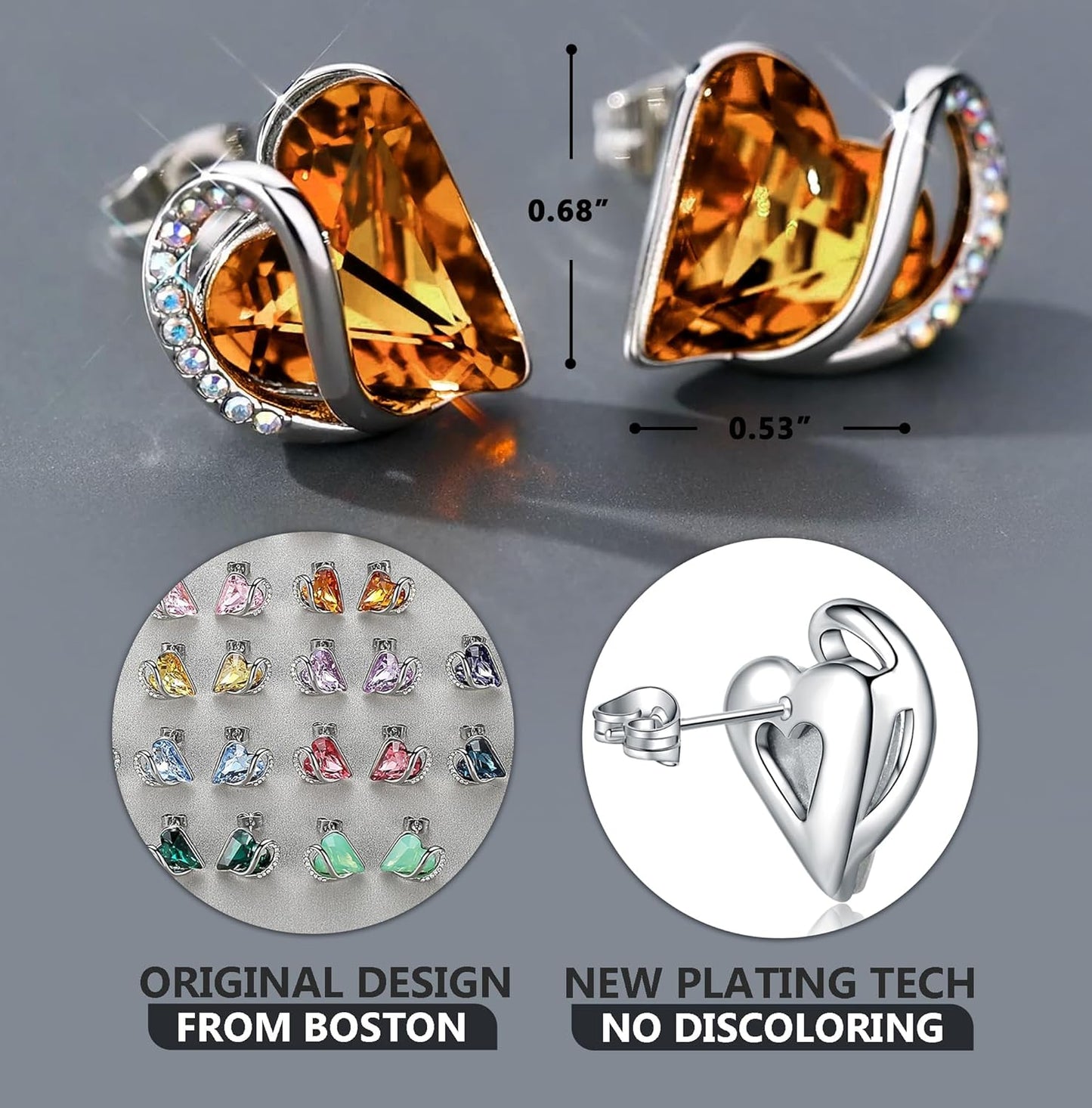 Manufacturer  Earrings for Women, Mothers Day Gift for Mom, Heart Birthstone Crystal Stud Earring, Silver Plated Birthday Jewelry  earring