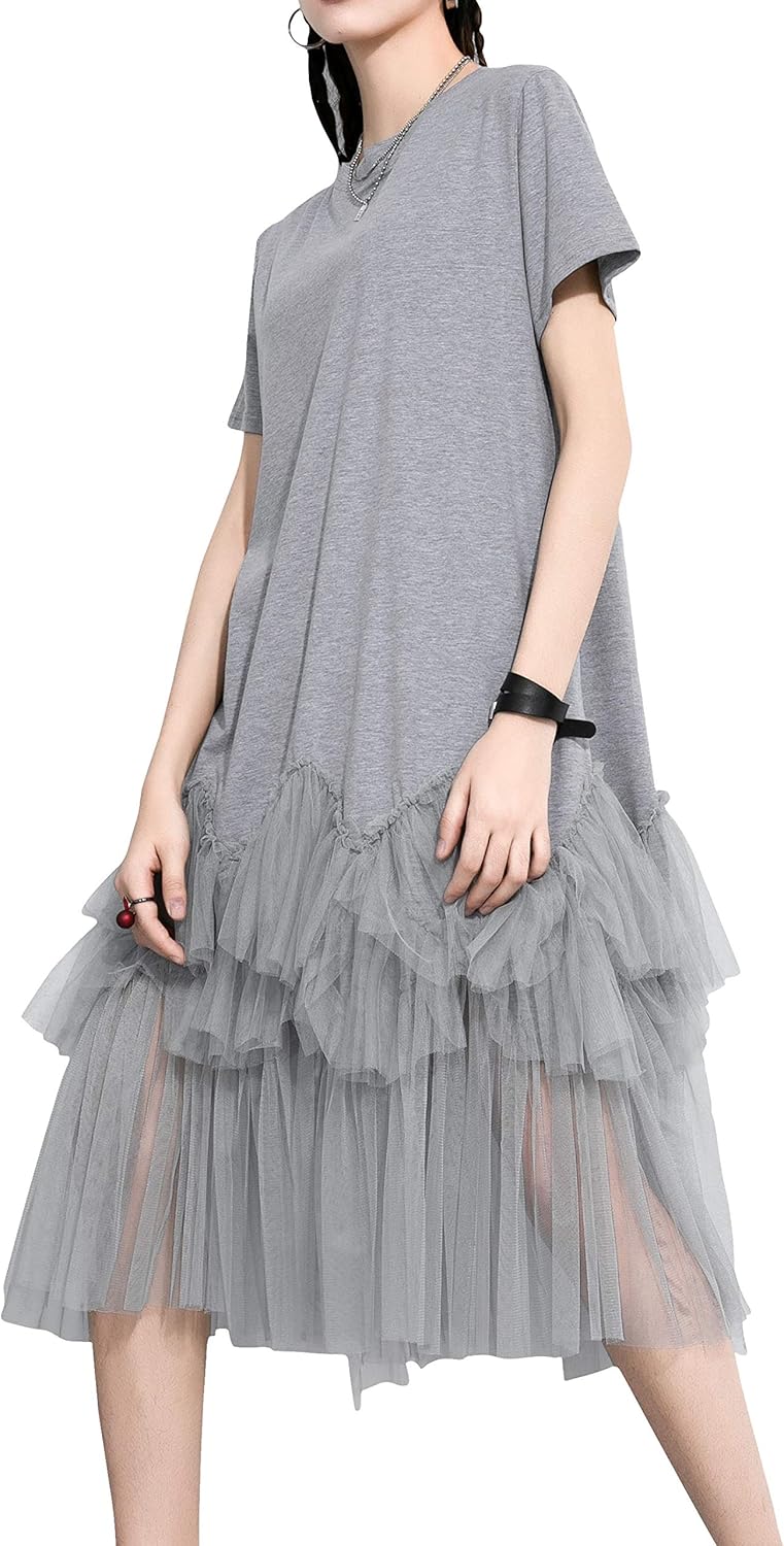 Manufacturer  ellazhu Women's Casual Short Sleeve Crew Neck Tutu Tulle Dress with an Oversized Fit GY2266 dresses