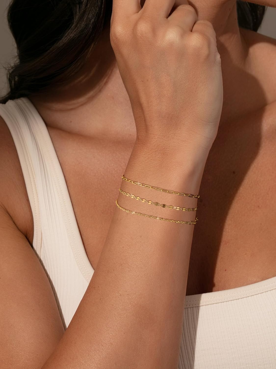 Manufacturer  Tewiky Waterproof Gold Bracelets for Women Non Tarnish - Dainty Stack14K Gold Plated/Sterling Silver Chain Bracelets Set Adjustable Trendy Jewelry for Women  bracelets