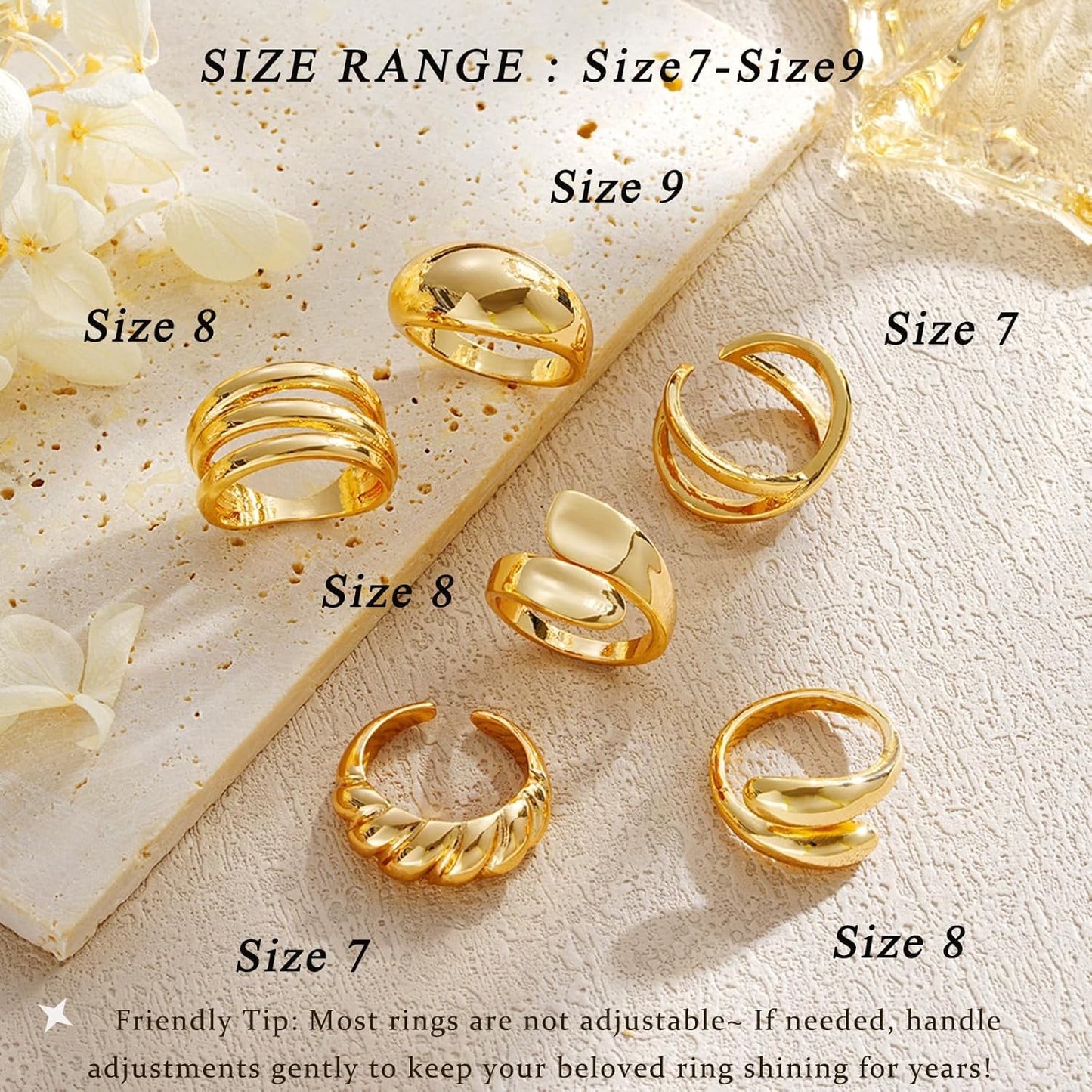 Manufacturer  YEEZII Chunky Gold Rings for Women Non Tarnish, 18K Gold Plated Stackable Thumb Ring, Statement Women Rings Set   rings