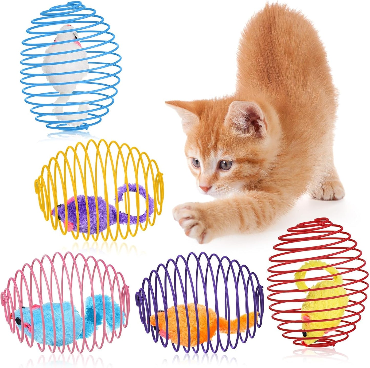 Manufacturer  Jecery 5 Pcs Halloween Cat Spring Balls Toys Stretchable Rolling Balls Colorful Playful Coils Interactive Spring Action Toy Caged Rats for Kitten Cat Pet Supplies(Mouse,Multicolor,5 Pcs)    Cat toy