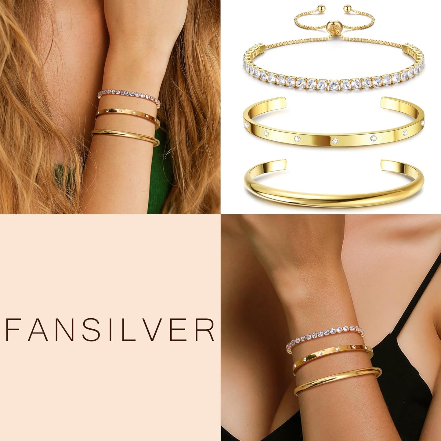 Manufacturer  Fansilver 14K Gold Bracelets for Women Trendy Bangle Cuff Chain Bracelets Set Gold Plated Paperclip Bead Tennis Bracelet Chunky Gold Filled Bracelet Stack 3/4PCS  bracelets