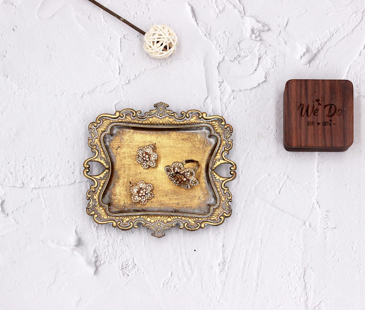 Manufacturer  Vintage Small Gold Ring Dish, Birthday & Wedding Gifts for Women，Wedding Ring Tray - 5.3 x 4.5 inches   rings