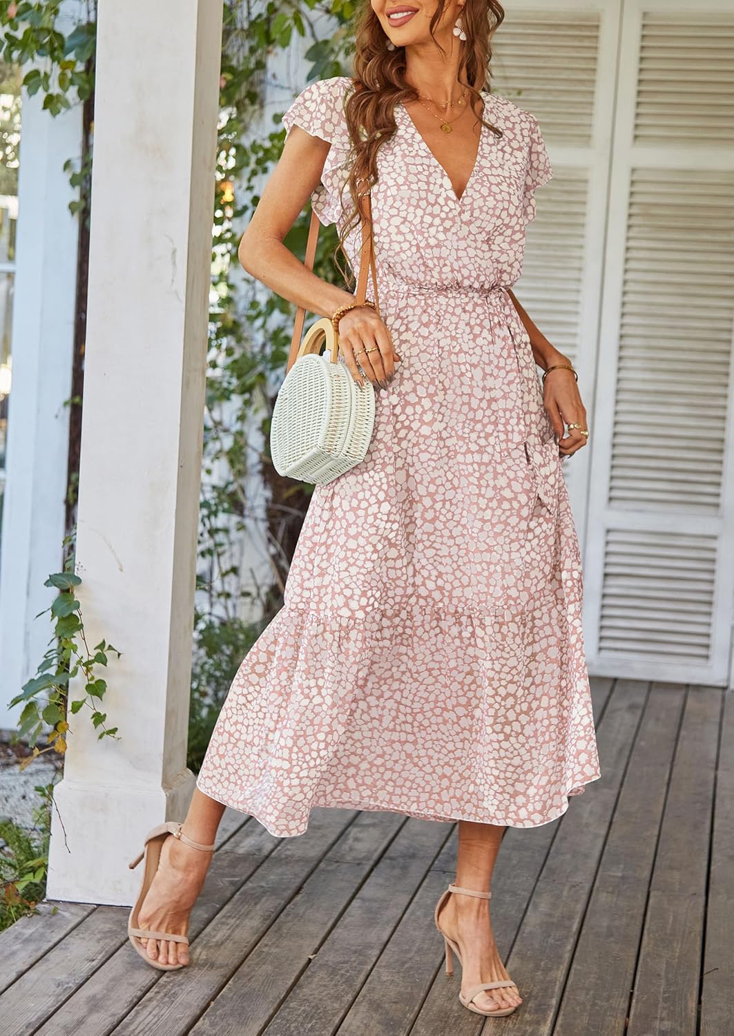Manufacturer  PRETTYGARDEN Women's Summer Floral Boho Maxi Dress Wrap Short Sleeve V Neck Ruffle A-Line Flowy Wedding Guest Long Dresses dresses