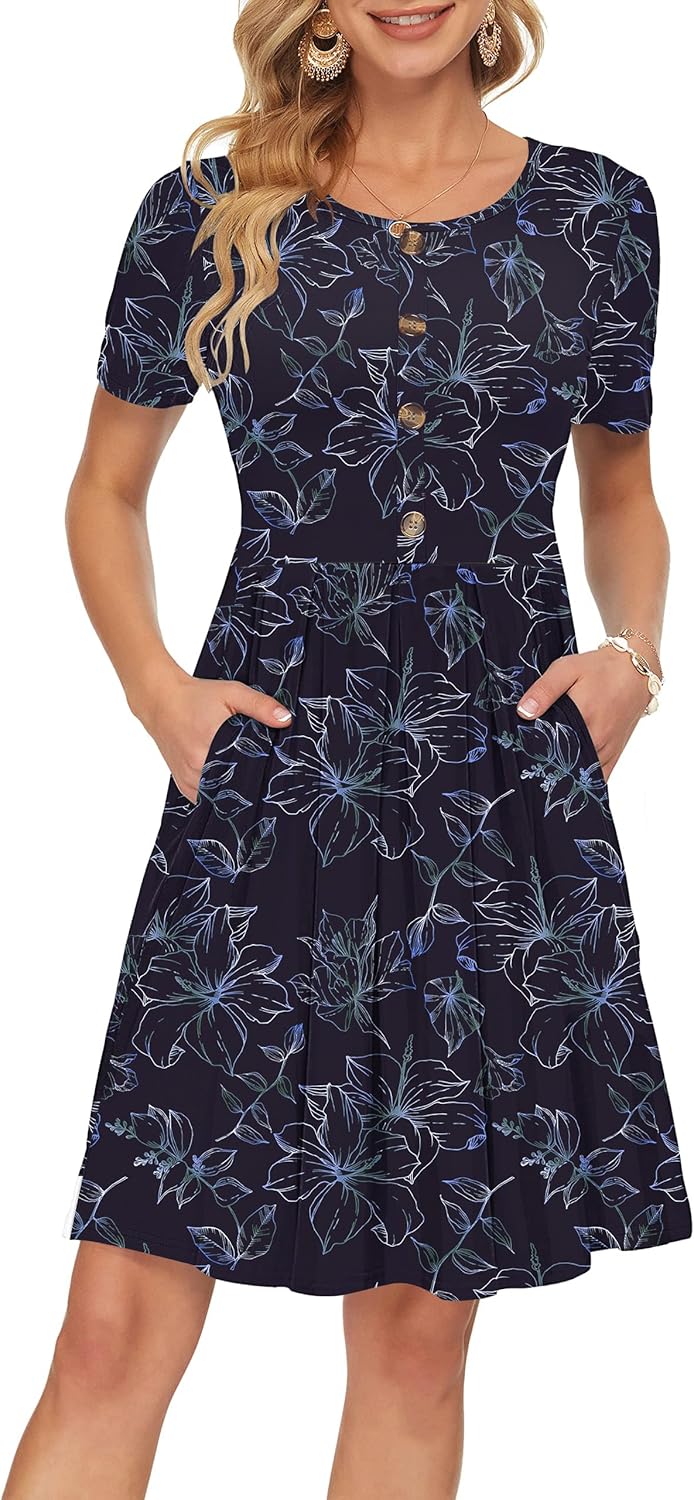 Manufacturer  AUSELILY Women's Short Sleeve Summer Dress Pleated Button Down Knee Length Dresses with Pockets New dresses