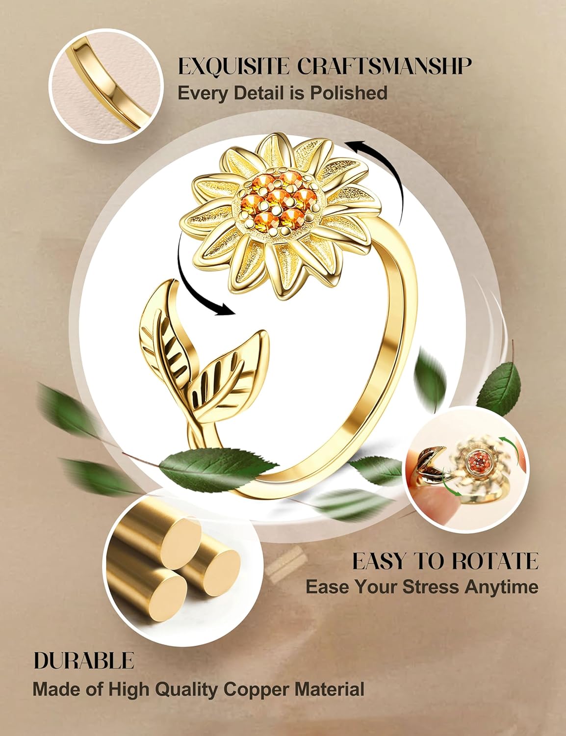 Manufacturer  FIBO STEEL 9 Pcs Fidget Anxiety Rings for Women Men Spinner Rings for Anxiety Relieving Stress Open CZ Flower Moon Star Anti Rotatable Rings Adjustable   rings