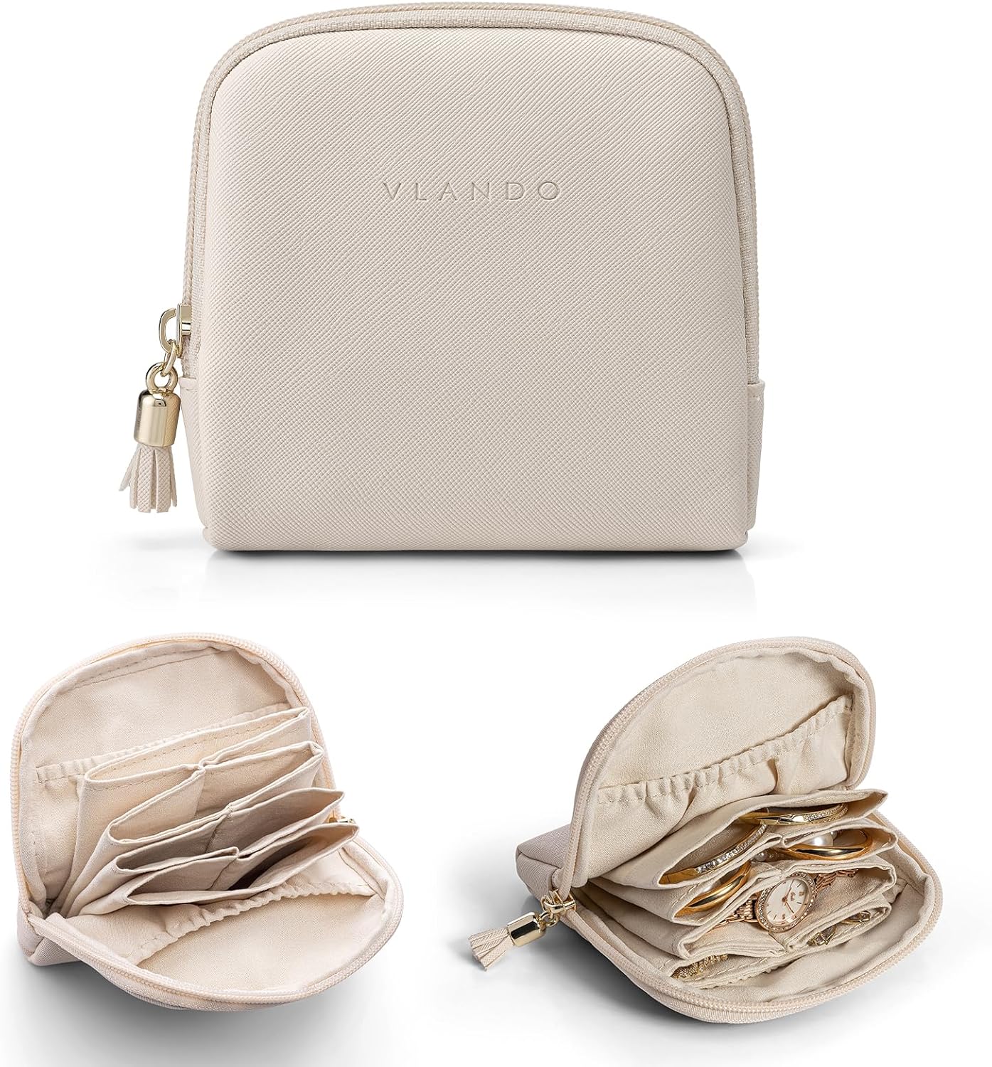 Manufacturer  Vlando Small Travel Jewelry Case,Travel Gifts for Women,Jewelry Pouch Bags with Zipper,Velvet Jewelry Organizer Storage Bag for Bracelet Rings Earring-Cream White   rings