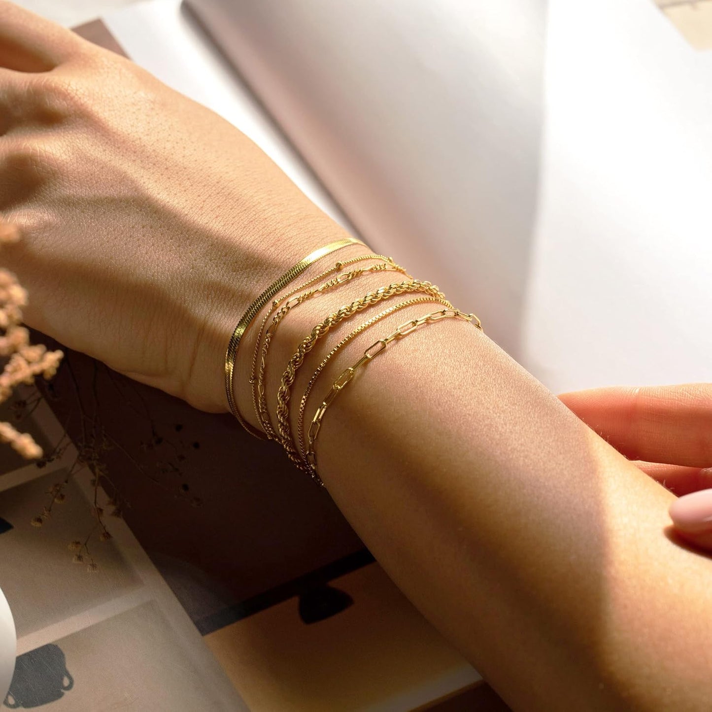 Manufacturer  DEARMAY Gold Bracelets for Women Waterproof, 14K Real Gold Jewelry Sets Trendy Thin Dainty Stackable Cuban Link Paperclip Chain Bracelet Pack Fashion Accessories Gifts for Womens  bracelets
