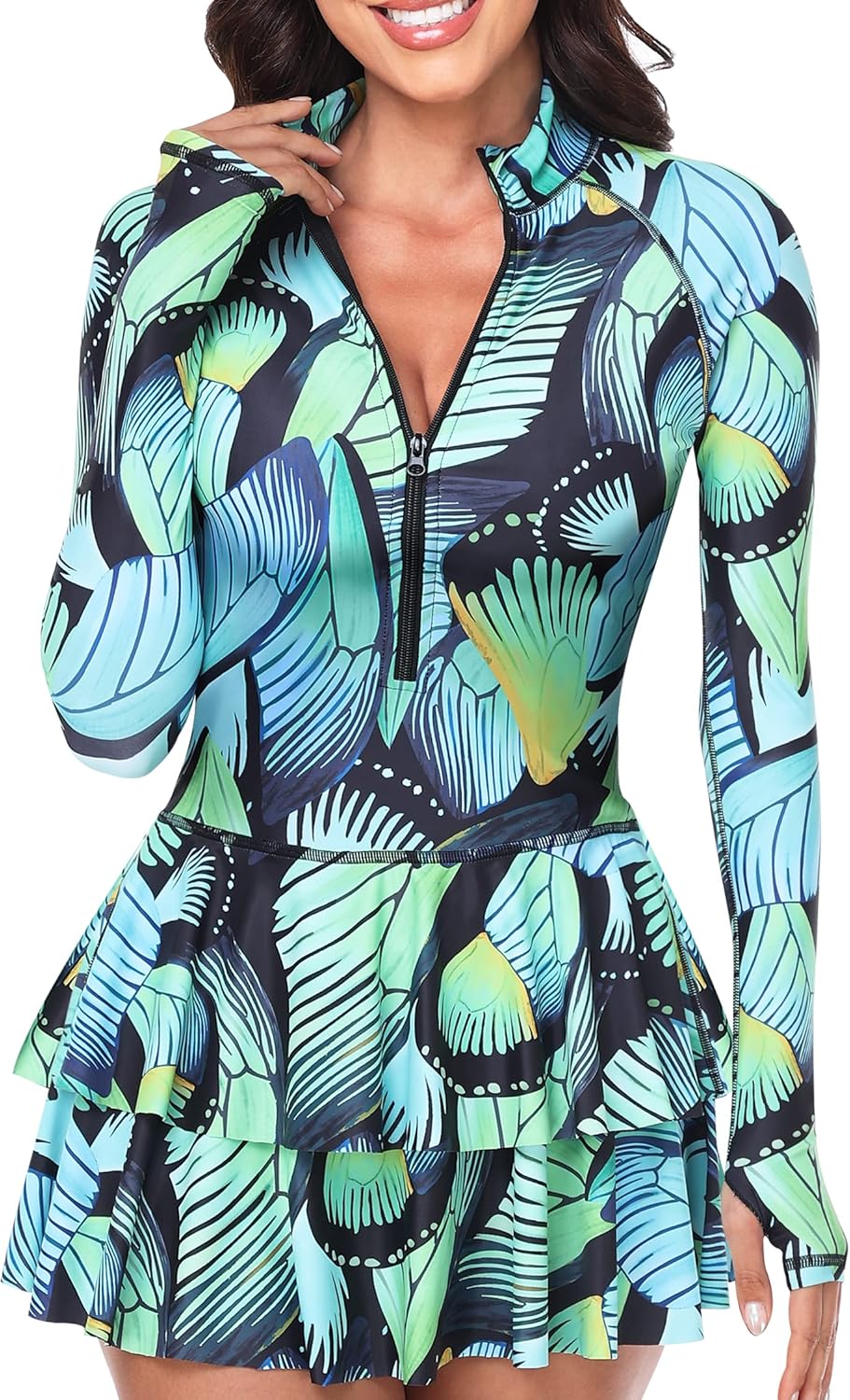 Manufacturer  UNIQUEBELLA Rash Guard for Women, 1 Piece Modest Swimsuits for Women - Long Sleeve Swimsuits UV UPF 50+ Swim Shirt  Swimsuit