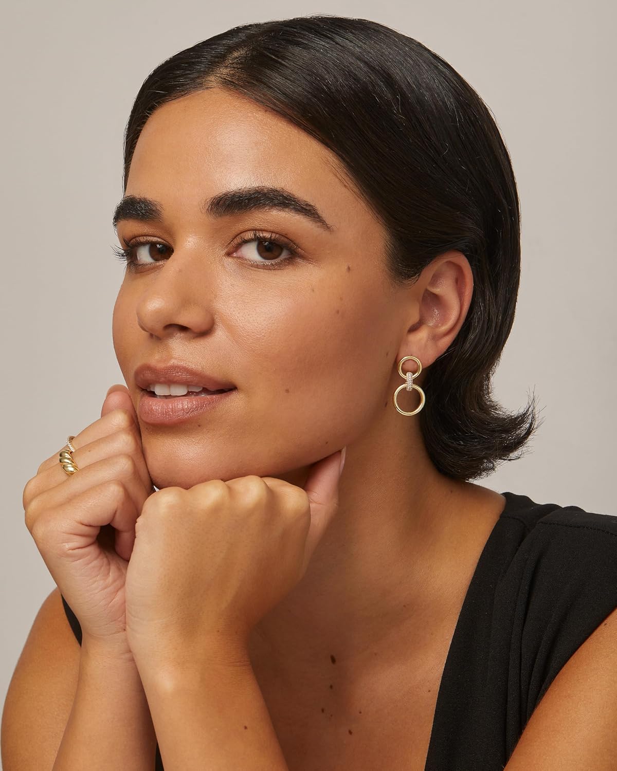 Manufacturer  PAVOI 14K Gold Plated Chunky Triple Hoop Stud Earrings for Women | Cubic Zirconia Chunky Studs | CZ Drop Dangle Earrings  earring