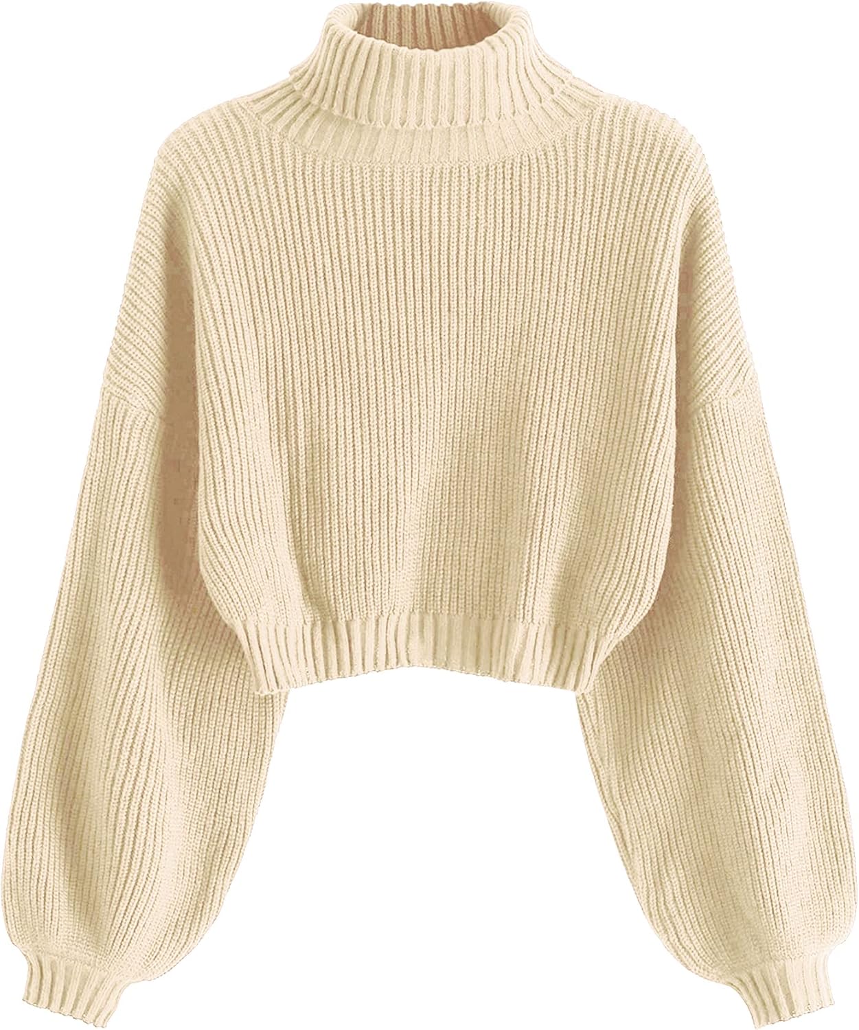 Manufacturer  ZAFUL Women's Cropped Turtleneck Sweater Lantern Sleeve Ribbed Knit Pullover Sweater Jumper   sweaters
