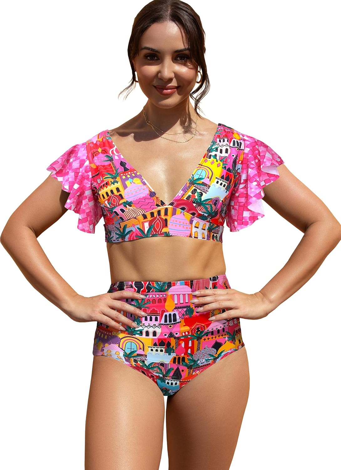 Manufacturer  SPORLIKE Women Ruffle High Waist Swimsuit Two Pieces Push Up Tropical Print Bikini  Swimsuit