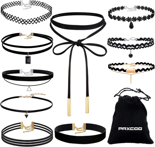Manufacturer  PAXCOO 10PCS Black Velvet Choker Necklaces with A Stroage Bag for Women  necklace