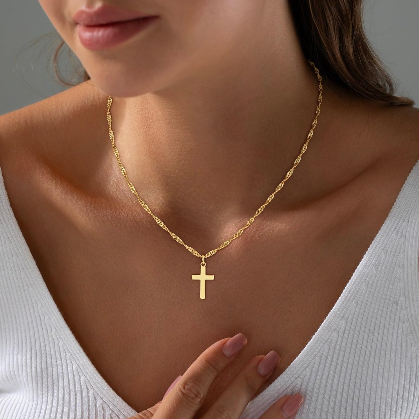 Manufacturer  Cross Necklace for Women Trendy - Dainty 18K Real Gold Plated Minimalist Cross Necklace Non Tarnish Waterproof Trendy Cute Simple Small Necklaces Easter Christian Religious Faith Jewelry Gifts  Necklace