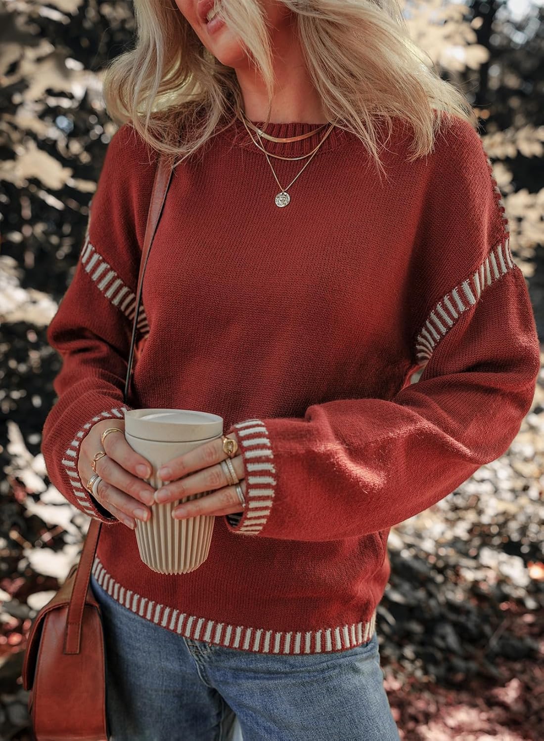 Manufacturer  Dokotoo Sweaters for Women Fashion Solid Crewneck Loose Fit Long Sleeve Contrast Cable Knit Pullover Sweater Jumper Tops   sweaters