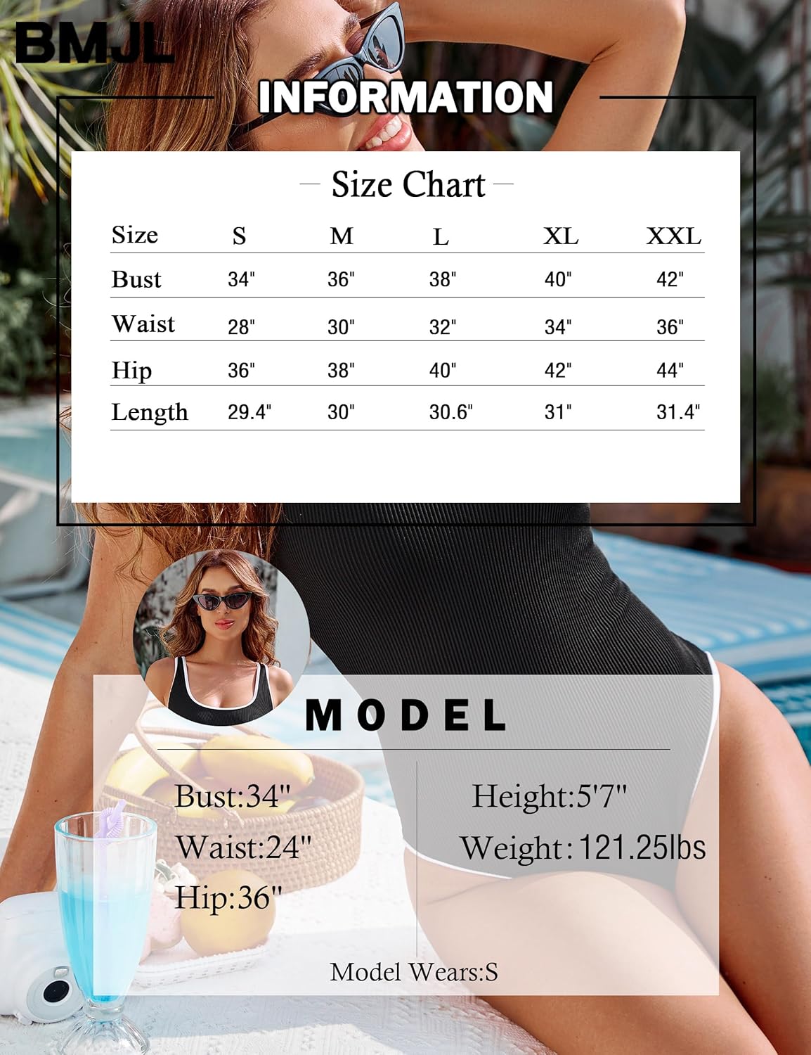 Manufacturer  BMJL Women's One Piece Swimsuit Sports Adjustable Strap Bathing Suit Color Block Ribbed High Cut Swimsuits  Swimsuit