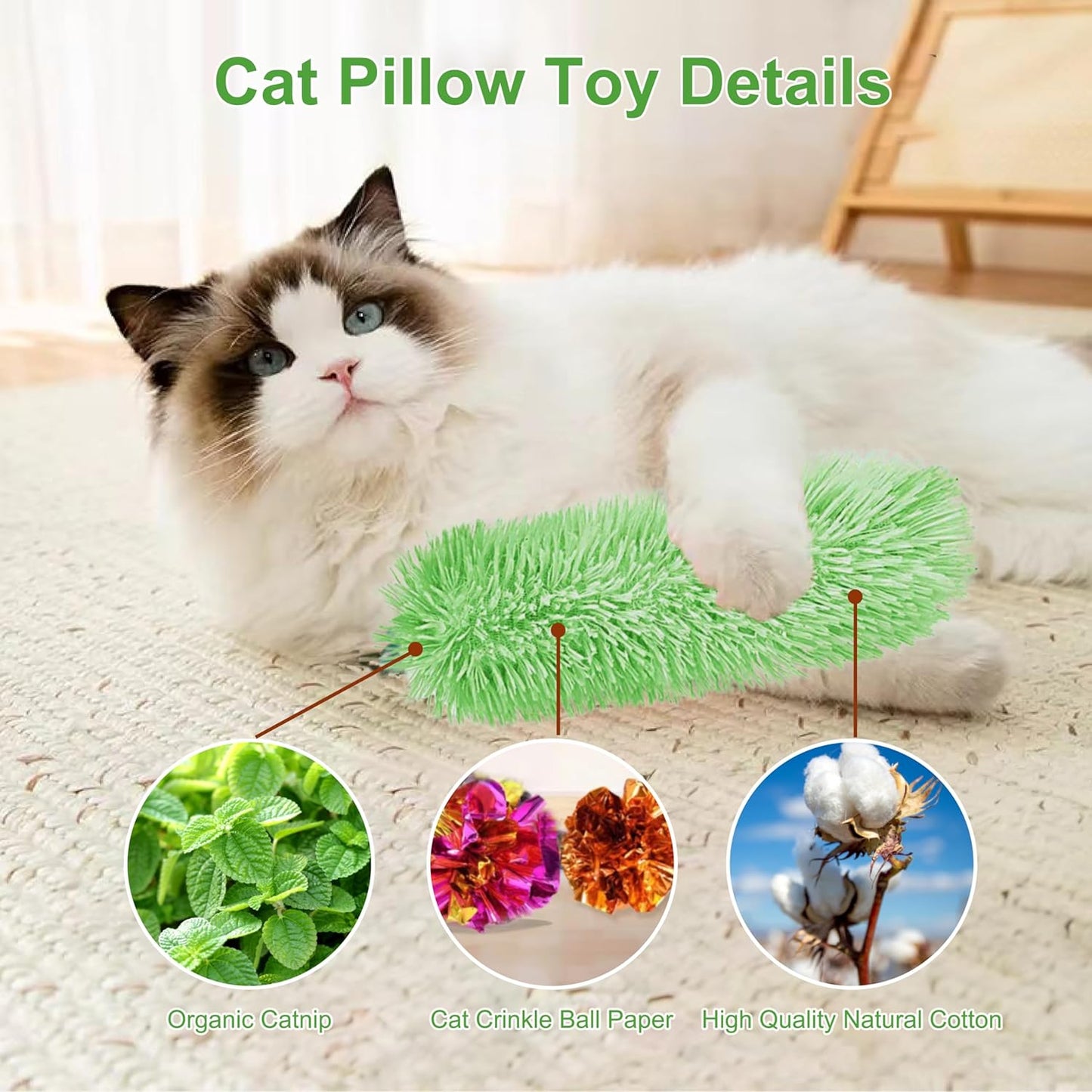 Manufacturer  3 Pcs Interactive Cat Toys Cat Pillows, Soft and Durable Crinkle Sound Catnip Toys, for Indoor Cats Funny Kitten Toys Exercise    Cat toy