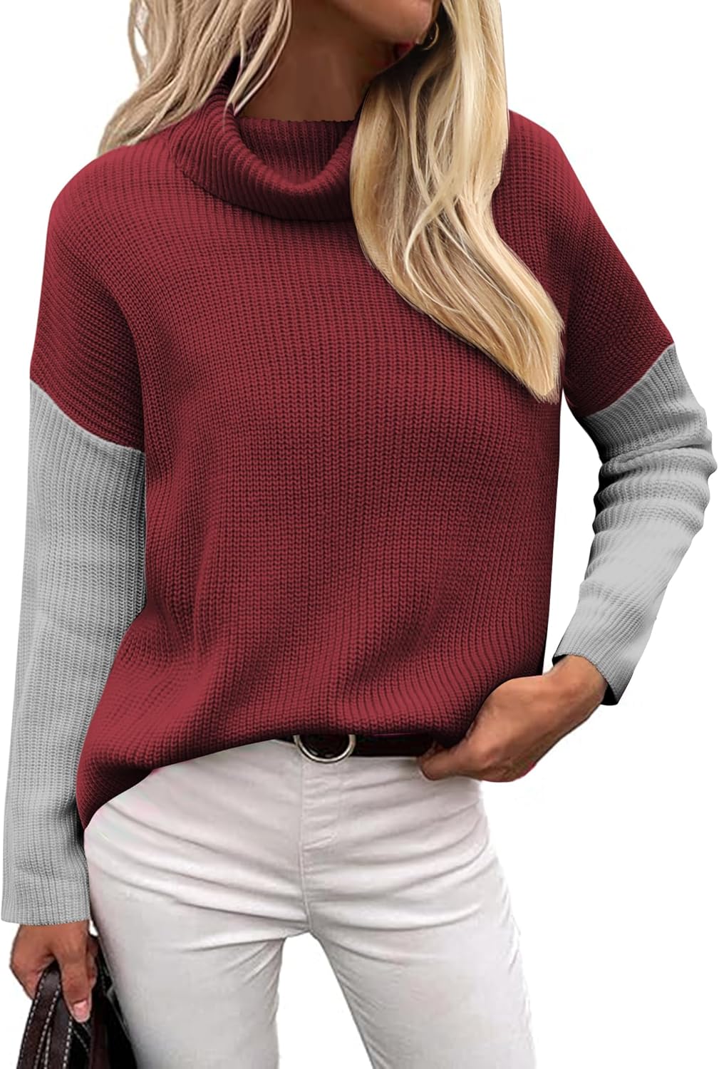 Manufacturer  Zeagoo Womens Turtleneck Sweater Fall Fashion  Long Sleeve Chunky Knitted Pullover Color Block Trendy Jumper Top   sweaters