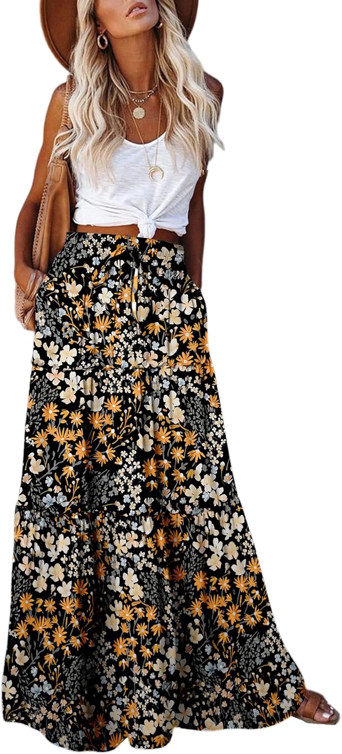 Manufacturer  EARKOHA Womens Casual High Waist Tie Paisley Print Long Maxi Skirt with Pockets skirts