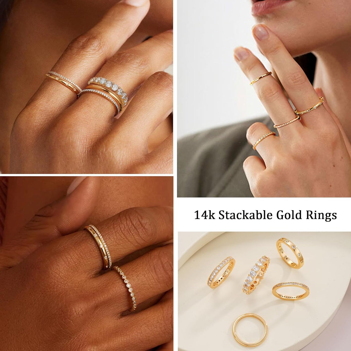 Manufacturer  FAXHION Gold Rings for Women Non Tarnish, 14k Gold Plated Dainty Stacking Cubic Zirconia Thumb Rings, Gold Knuckle Women Rings Set Jewelry Size 5-10   rings