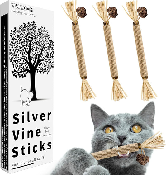 Manufacturer  3 Pack Silvervine Sticks Cat Toys, 100% Natural Kitten Teething Chew Toys, Catnip Toys for Kittens & Cats, Cat Approved Gift, Protects Furniture    Cat toy
