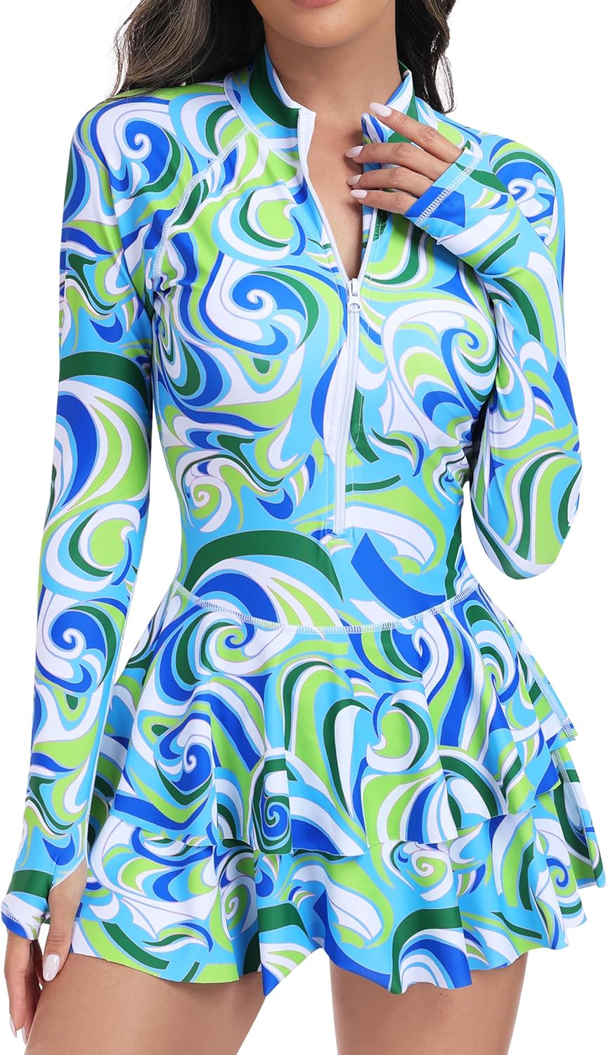 Manufacturer  UNIQUEBELLA Rash Guard for Women, 1 Piece Modest Swimsuits for Women - Long Sleeve Swimsuits UV UPF 50+ Swim Shirt  Swimsuit