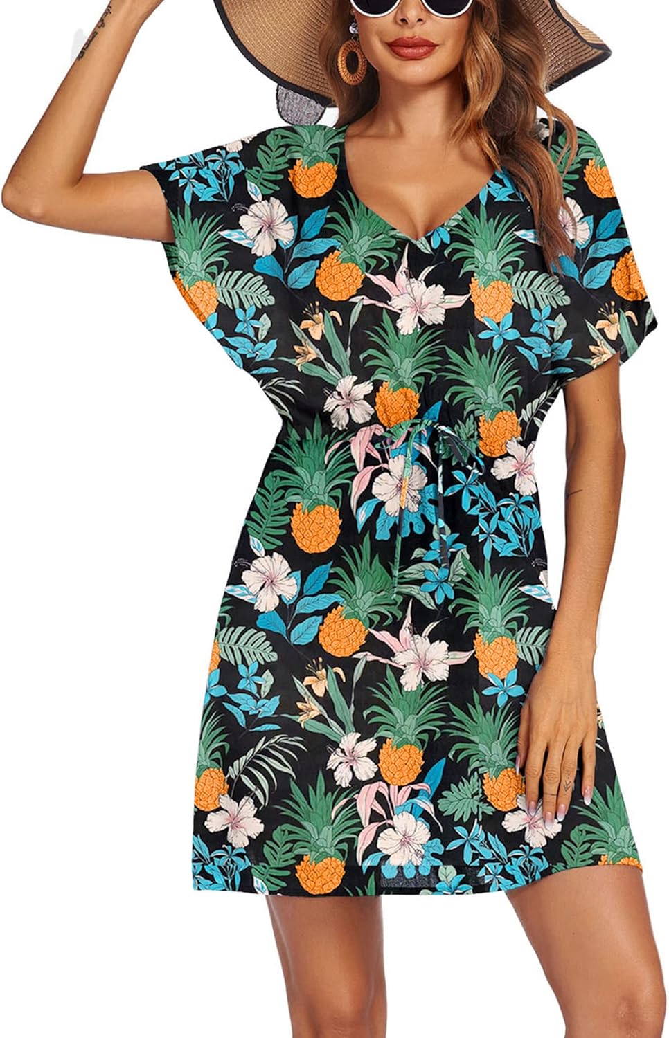 Manufacturer  Ekouaer Womens Swimsuit Coverup Short Sleeve Beach Cover Up Dress V Neck Bikini Beachwear  Swimsuit