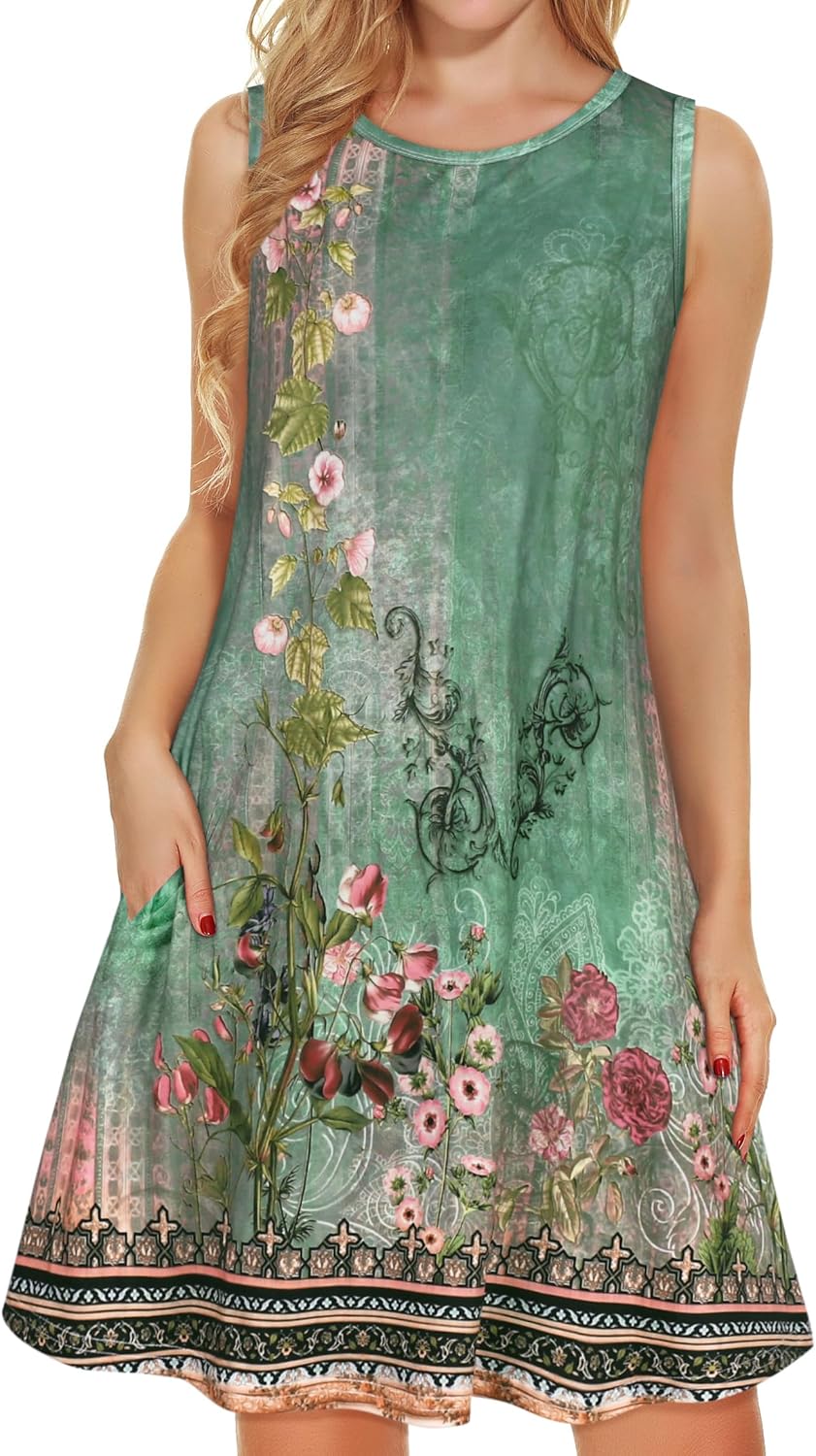 Manufacturer  elescat Women's Summer Dresses 2025 Beach Casual Sleeveless Floral Print Tank Loose Sundress with Pocket dresses