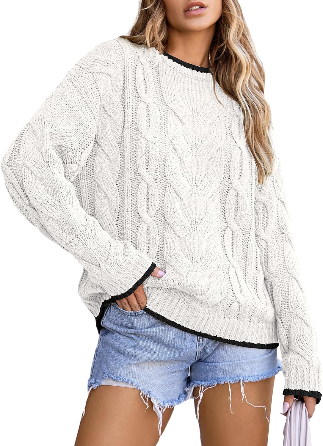 Manufacturer  EVALESS Sweaters for Women Trendy Crewneck Long Sleeve Color Block Sweater Tops Fall  Chunky Cable Knit Pullover Sweaters   sweaters