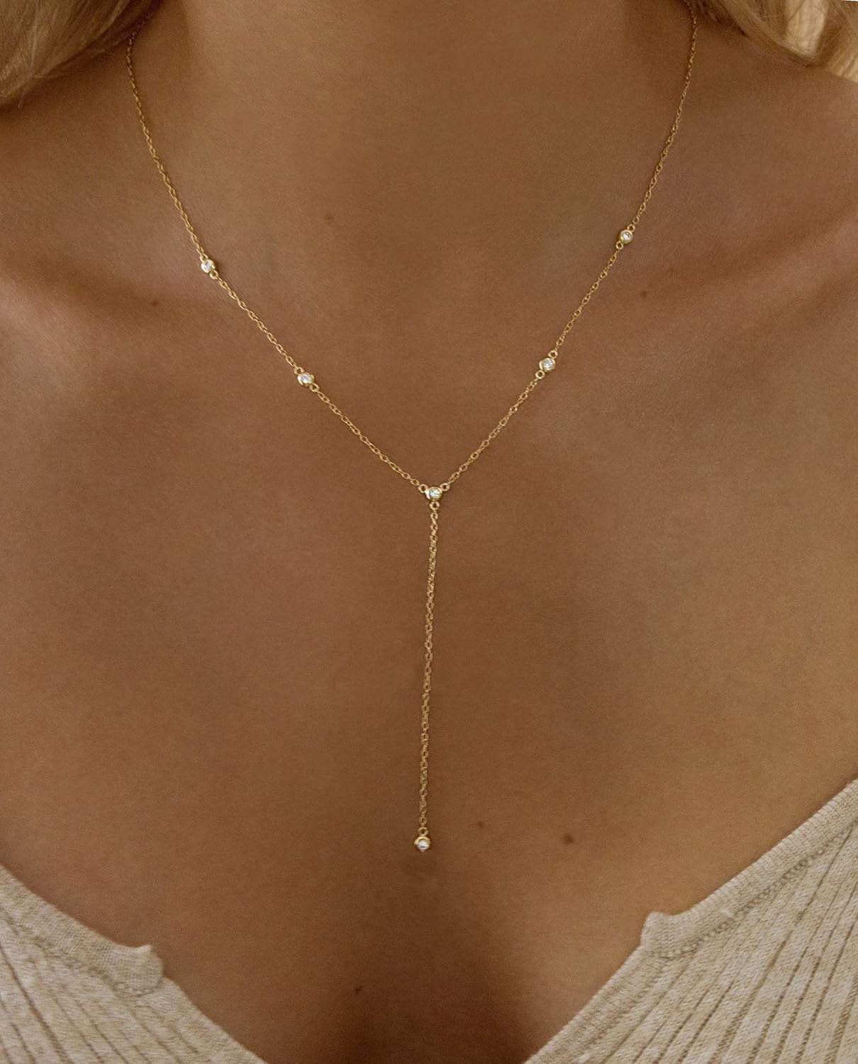 Manufacturer  Gold Necklace for Women, Dainty Gold Long Necklaces 14k Gold Plated Prom Bar CZ Lariat Necklace Simple Choker Necklaces for Women Trendy Fashion Costume Gold Jewelry Womens  Necklace