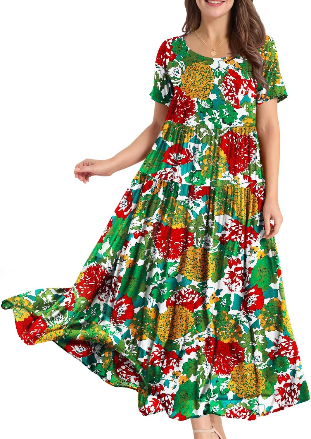 Manufacturer  YESNO Women Casual Loose Bohemian Floral Dress with Pockets Short Sleeve Long Maxi Summer Beach Swing Dress EJF dresses