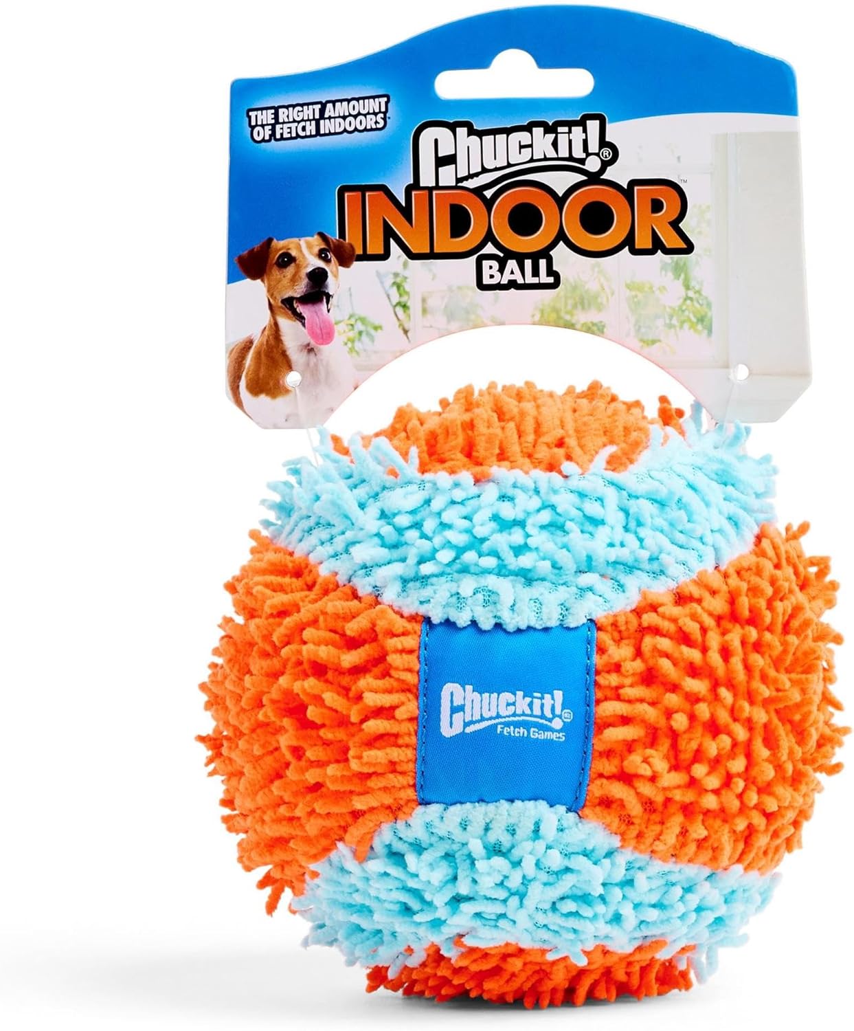 Manufacturer   Chuckit! Indoor Fetch Ball Dog Toy for Dogs - Interactive Dog Toys for Boredom, 4.75 Inch, Orange and Blue    Dog toy